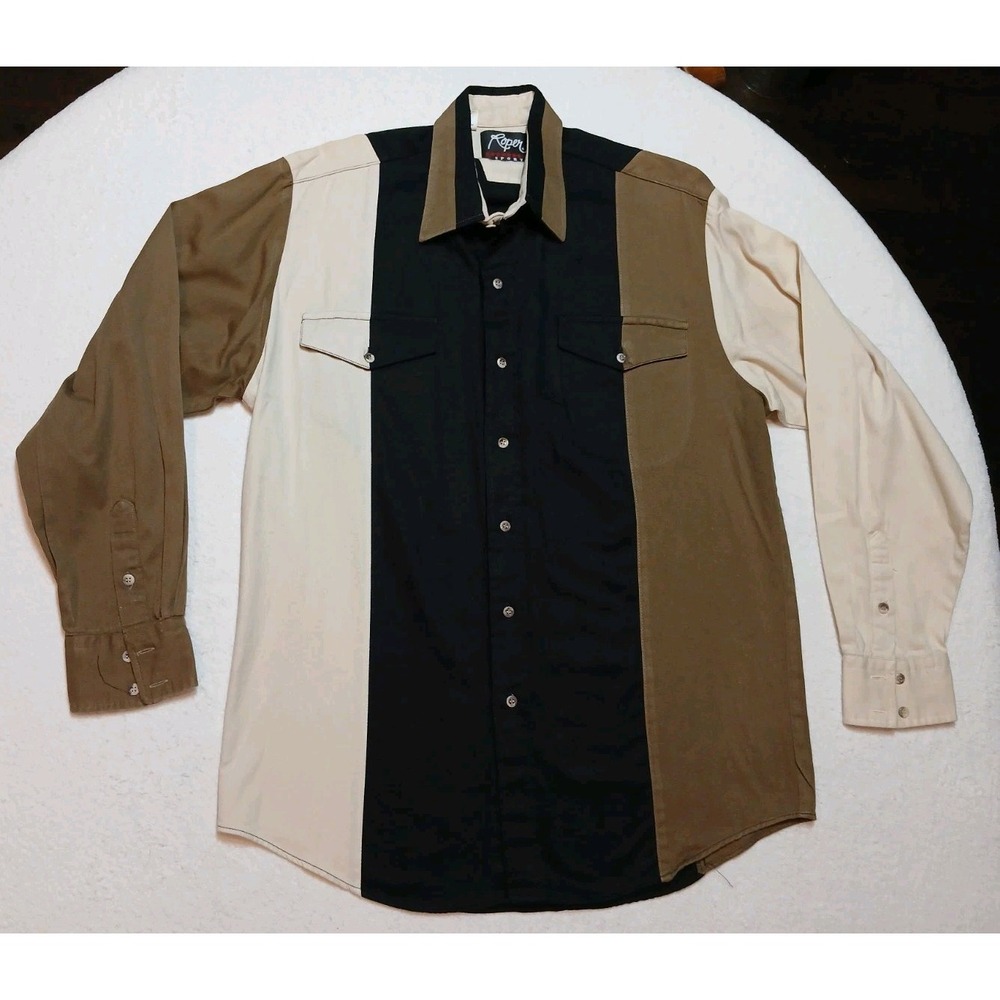 VTG 90s Roper Sport Colorblock Western Shirt Mens Large 16.5 USA Distressed